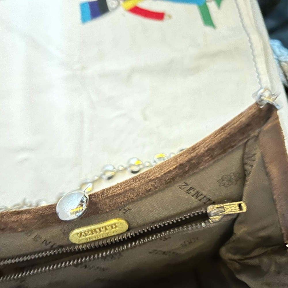 Vintage Zenith Brown Suede Designer Chain Shoulder Bag with Mirror - Picture 7 of 9